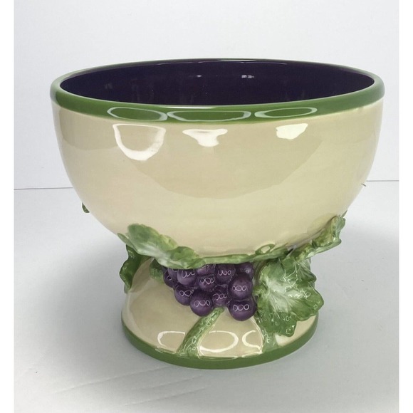 Dept. 56 A Time To Celebrate, Ceramic Glazed Grape Open Compote Bowl 7 3/4” RARE - Picture 1 of 7